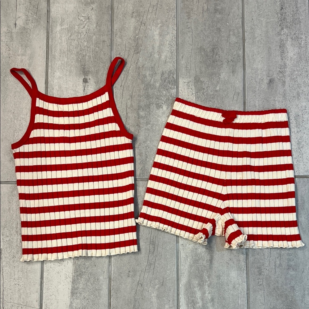 H&M Girls 2-Piece Striped Rib-Knit Tank Top & Shorts Set Size 8/10